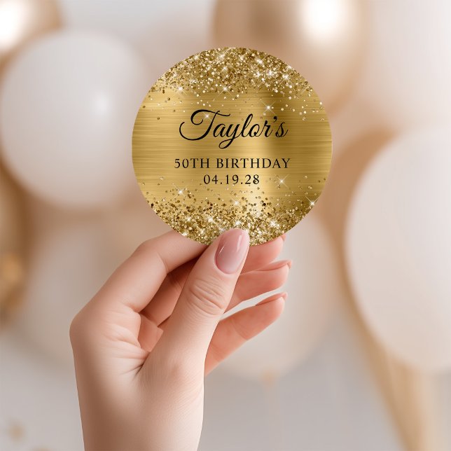 Glittery Gold Foil 50th Birthday Classic Round Sticker (Glittery Gold Foil 50th Birthday Classic Round Sticker)