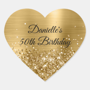 Glittery Gold Foil 50th Birthday Heart Sticker