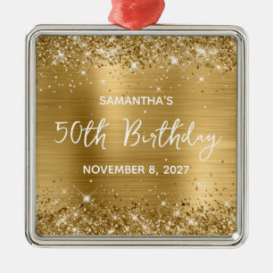Glittery Gold Foil 50th Birthday Metal Tree Decoration