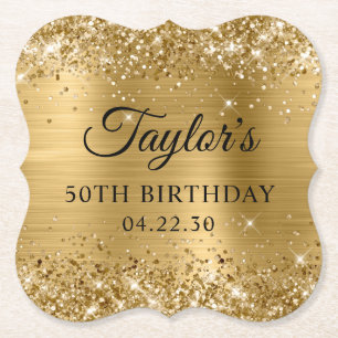 Glittery Gold Foil 50th Birthday Paper Coaster
