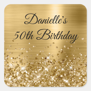 Glittery Gold Foil 50th Birthday Square Sticker