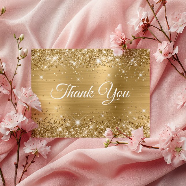 Glittery Gold Foil 50th Birthday Thank You Postcard (Glittery Gold Foil 50th Birthday Thank You Postcard)