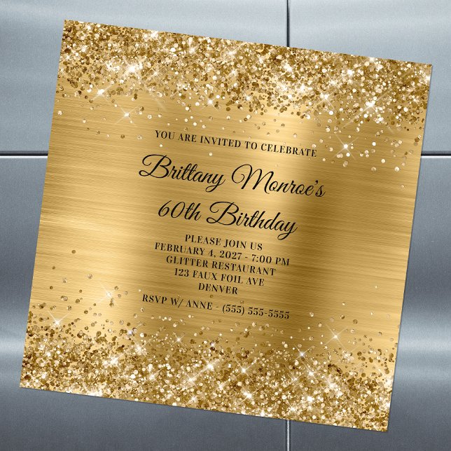 Glittery Gold Foil 60th Birthday Magnetic Invitation (Creator Uploaded)