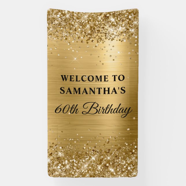 Glittery Gold Foil 60th Birthday Vertical Banner (Vertical)