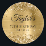 Glittery Gold Foil 70th Birthday Classic Round Sticker<br><div class="desc">Create your own 70th birthday party favour stickers. Girly faux sparkly gold glitter on the top and bottom edge, over a faux golden brushed metal style ombre foil. Customise the font styles to create your own favour sticker design for her special celebration. A classic elegant calligraphy paired with an all...</div>
