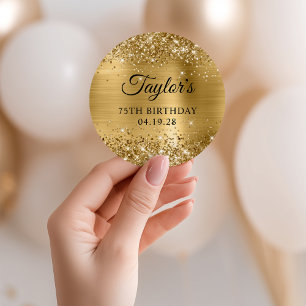 Glittery Gold Foil 75th Birthday Classic Round Sticker