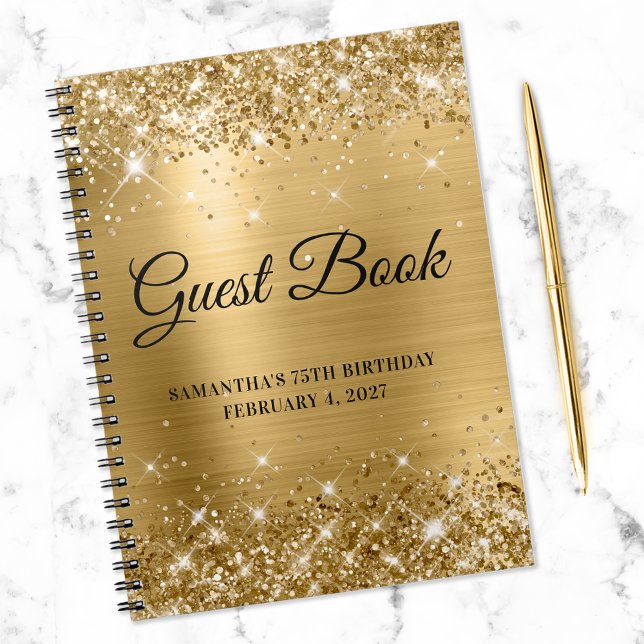 Glittery Gold Foil 75th Birthday Guestbook Notebook (Creator Uploaded)