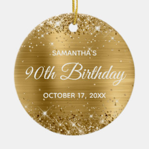 Glittery Gold Foil 90th Birthday Ceramic Tree Decoration