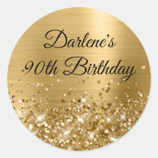 Glittery Gold Foil 90th Birthday Classic Round Sticker