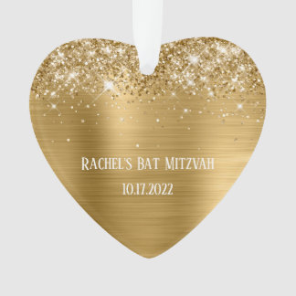 Glittery Gold Foil Bat Mitzvah Heart Ornament
