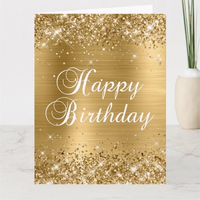 Glittery Gold Foil Big Happy Birthday Card (Front)
