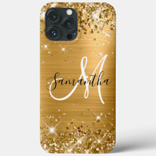 Glittery Gold Foil Black and White Monogram iPhone 13 Pro Max Case