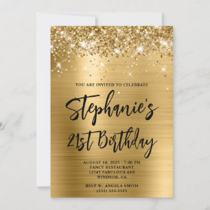 Glittery Gold Foil Bold 21st Birthday Invitation