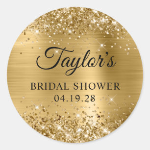 Glittery Gold Foil Bridal Shower Classic Round Sticker