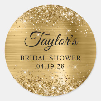 Glittery Gold Foil Bridal Shower Classic Round Sticker