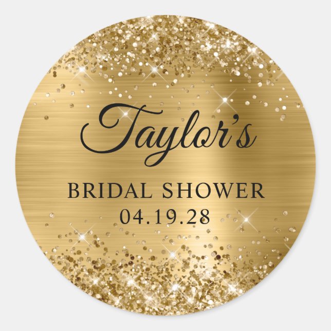 Glittery Gold Foil Bridal Shower Classic Round Sticker (Front)