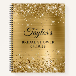 Glittery Gold Foil Bridal Shower Guest Notebook