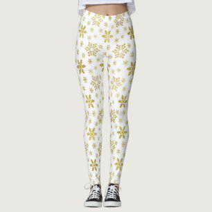 Glittery Gold Foil Christmas Snowflake Pattern Leggings