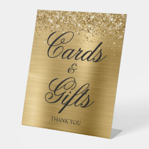 Glittery Gold Foil Classic Elegance Cards & Gifts Pedestal Sign