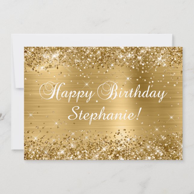 Glittery Gold Foil Classic Happy Birthday Card (Front)