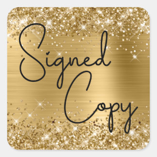 Glittery Gold Foil Cute Heart Signed Copy Square Sticker