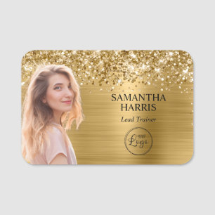 Glittery Gold Foil Cutout Photo and Logo Name Tag