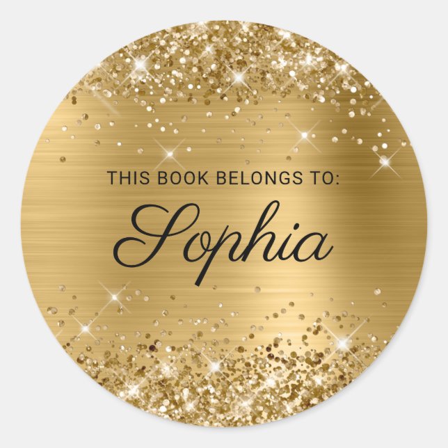 Glittery Gold Foil Elegant Calligraphy Book Classic Round Sticker (Front)