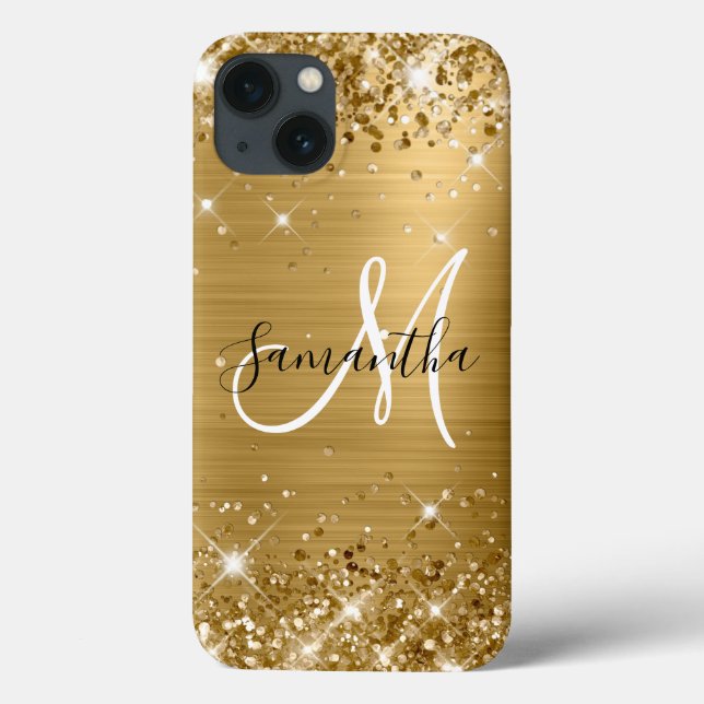 Glittery Gold Foil Elegant Monogram Case-Mate iPhone Case (Back)