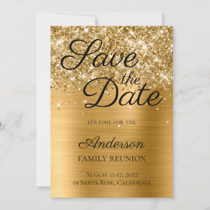 Glittery Gold Foil Family Reunion Save The Date