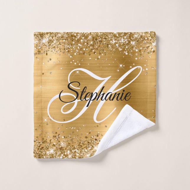 Glittery Gold Foil Fancy Monogram Wash Cloth (Wash Cloth)