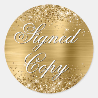 Glittery Gold Foil Fancy Signed Copy Classic Round Sticker