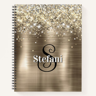 Glittery Gold Foil Faux Glitter Monogram Notebook