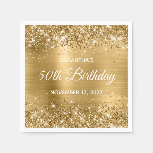 Glittery Gold Foil Glam 50th Birthday Napkin (Front)