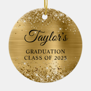 Glittery Gold Foil Graduation Ceramic Tree Decoration