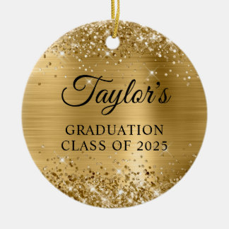 Glittery Gold Foil Graduation Ceramic Tree Decoration