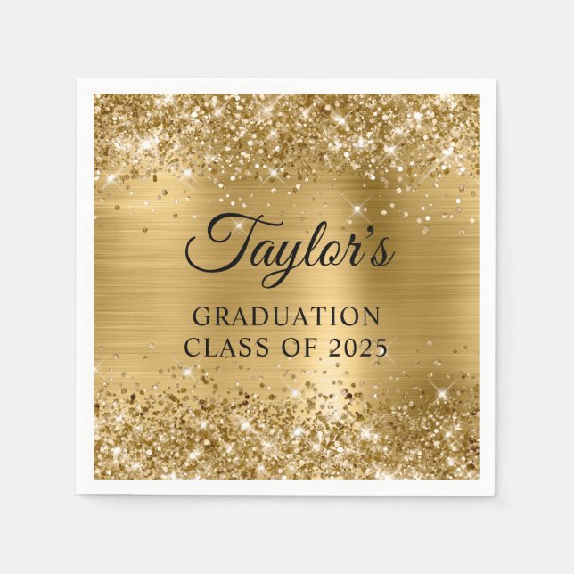 Glittery Gold Foil Graduation Napkin (Front)
