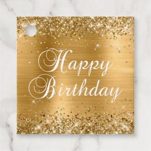Glittery Gold Foil Happy Birthday Favour Tags