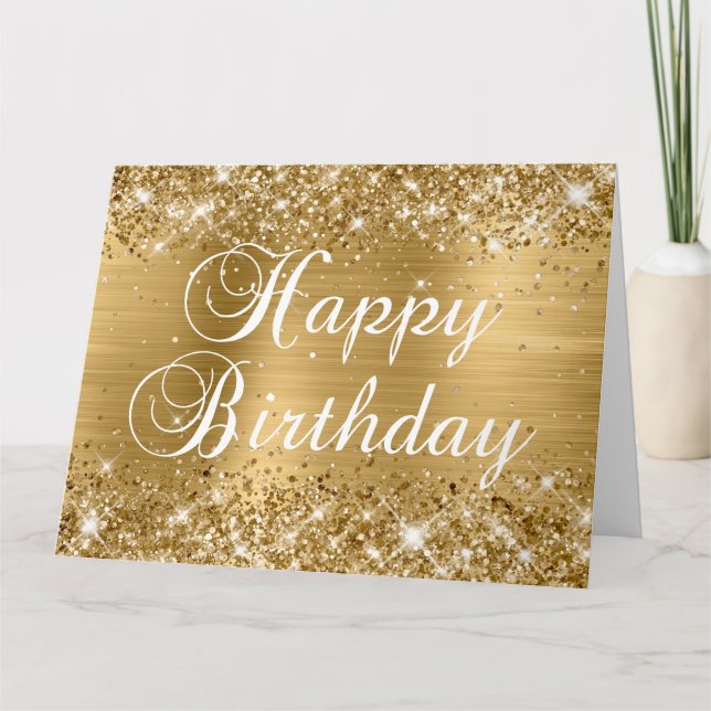 Glittery Gold Foil Happy Birthday from Group Card (Front)