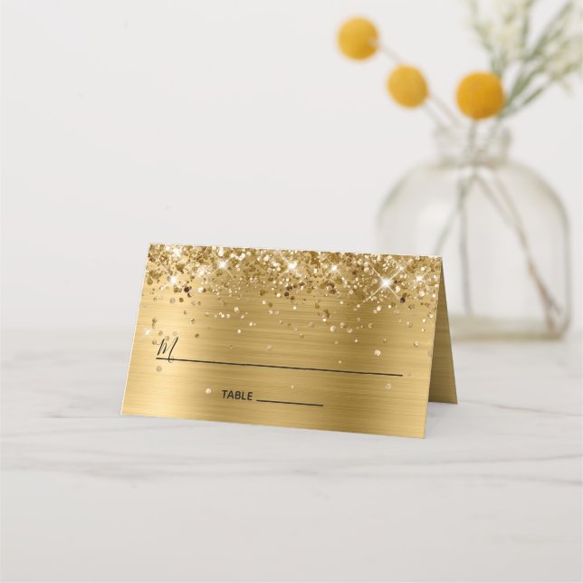 Glittery Gold Foil Lined Place Card (Front)