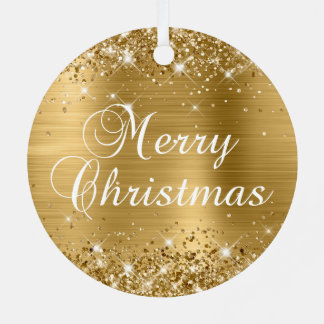 Glittery Gold Foil Merry Christmas Metal Tree Decoration