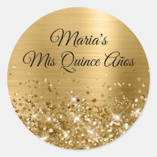 Glittery Gold Foil Mis Quince Años Classic Round Sticker