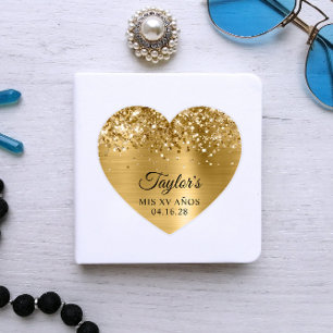 Glittery Gold Foil Mis XV Años Heart Shape