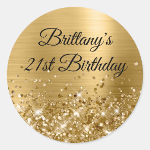 Glittery Gold Foil Modern 21st Birthday Classic Round Sticker