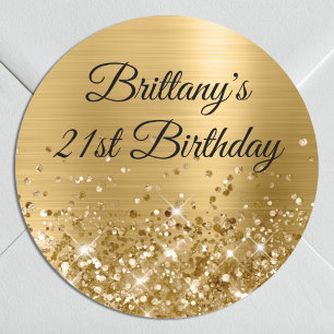 Glittery Gold Foil Modern 21st Birthday Classic Round Sticker