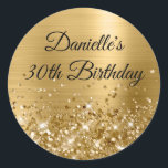 Glittery Gold Foil Modern 30th Birthday Classic Round Sticker<br><div class="desc">Create your own fancy monogram stylish milestone birthday celebration envelope seals for her. The background features a golden yellow ombre brushed metal style foil digital art graphic. Along the bottom is a band of gold faux glitter girly glam. Customise the font colour, size or style. The luxury sparkles, glitter and...</div>