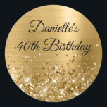 Glittery Gold Foil Modern 40th Birthday Classic Round Sticker<br><div class="desc">Create your own fancy monogram stylish milestone birthday celebration envelope seals for her. The background features a golden yellow ombre brushed metal style foil digital art graphic. Along the bottom is a band of gold faux glitter girly glam. Customise the font colour, size or style. The luxury sparkles, glitter and...</div>