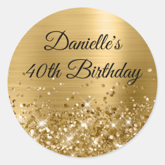 Glittery Gold Foil Modern 40th Birthday Classic Round Sticker