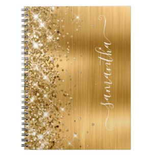 Glittery Gold Foil Modern Girly Signature Notebook