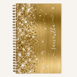 Glittery Gold Foil Modern Girly Signature Notebook