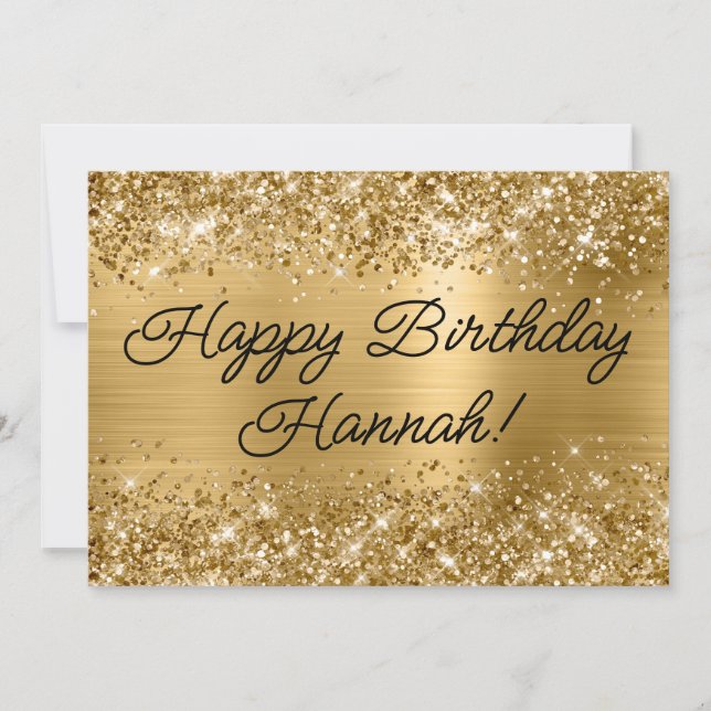 Glittery Gold Foil Modern Happy Birthday Card (Front)